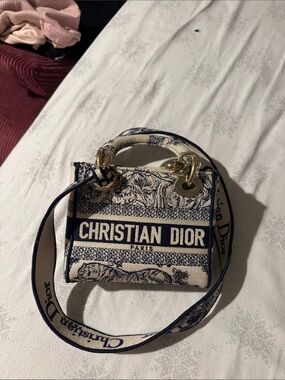 Dior Cream and Navy Mini Lady Tote